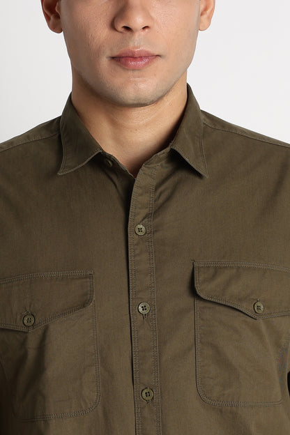 Solid Utility Casual Shirt Green