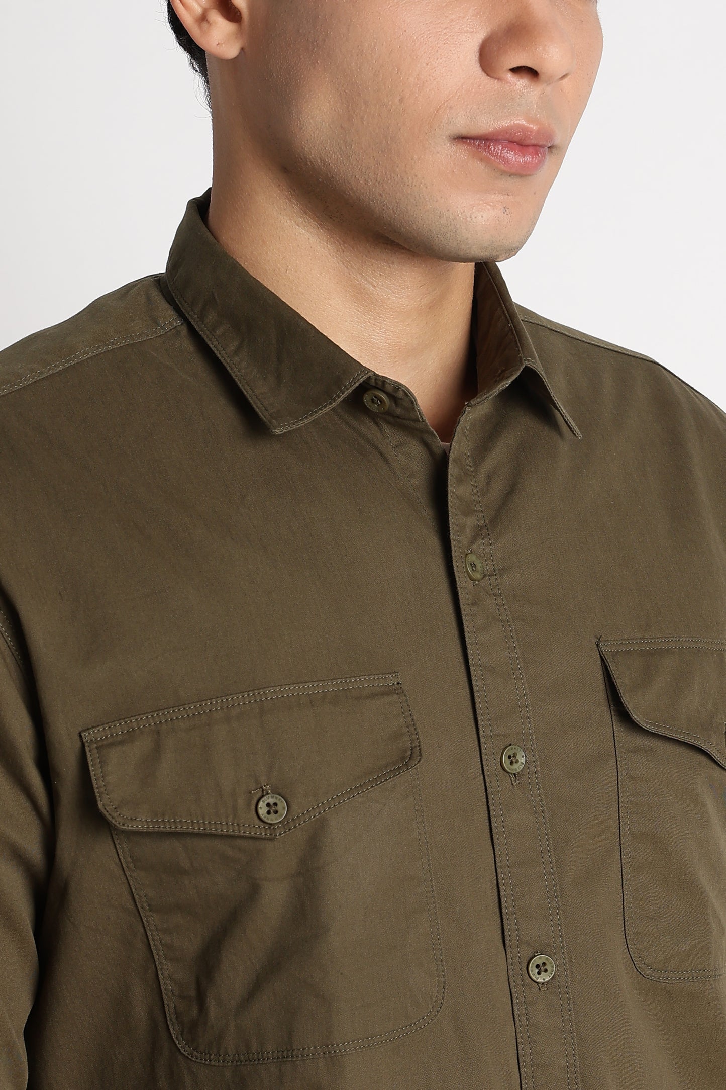 Solid Utility Casual Shirt Green