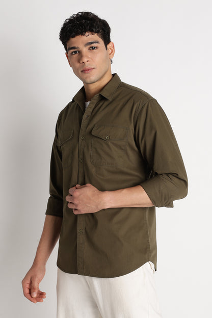 Solid Utility Casual Shirt Green