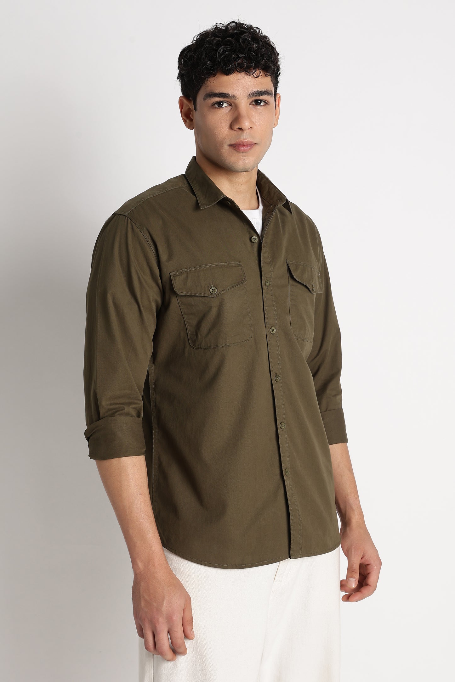 Solid Utility Casual Shirt Green
