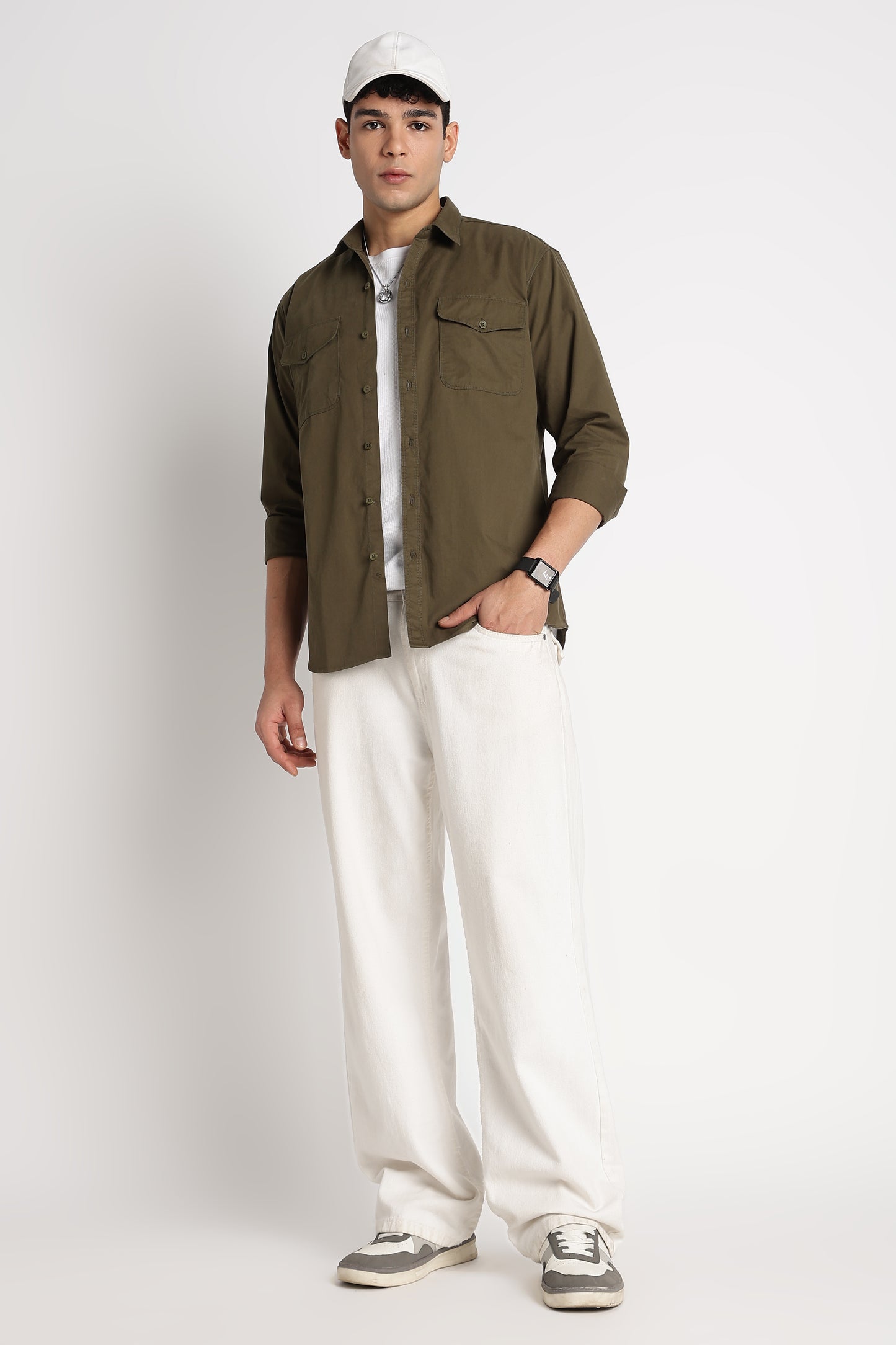 Solid Utility Casual Shirt Green