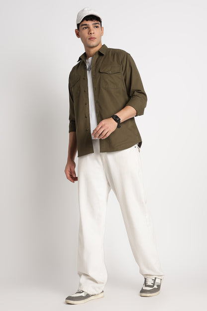 Solid Utility Casual Shirt Green