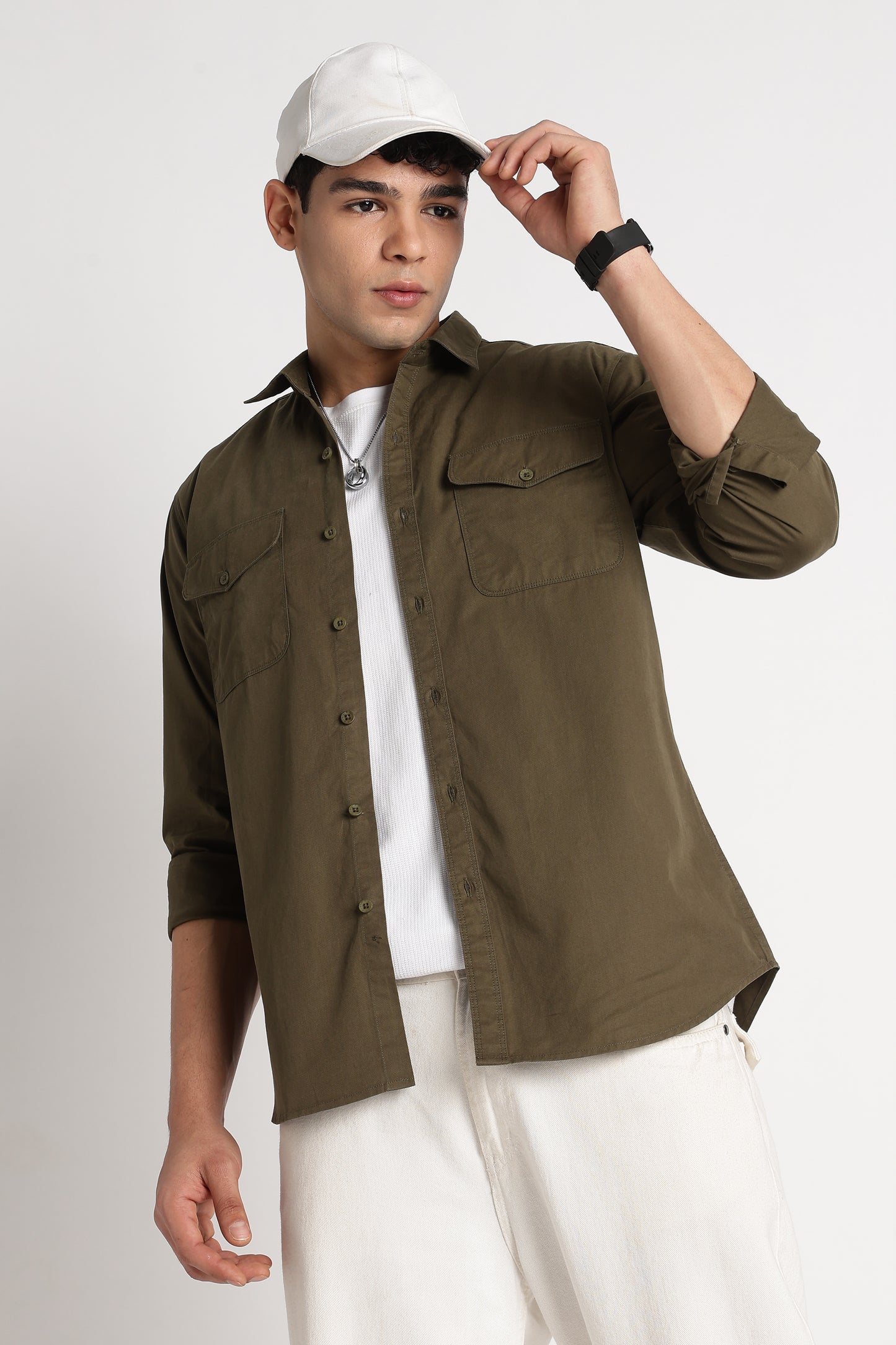 Solid Utility Casual Shirt Green