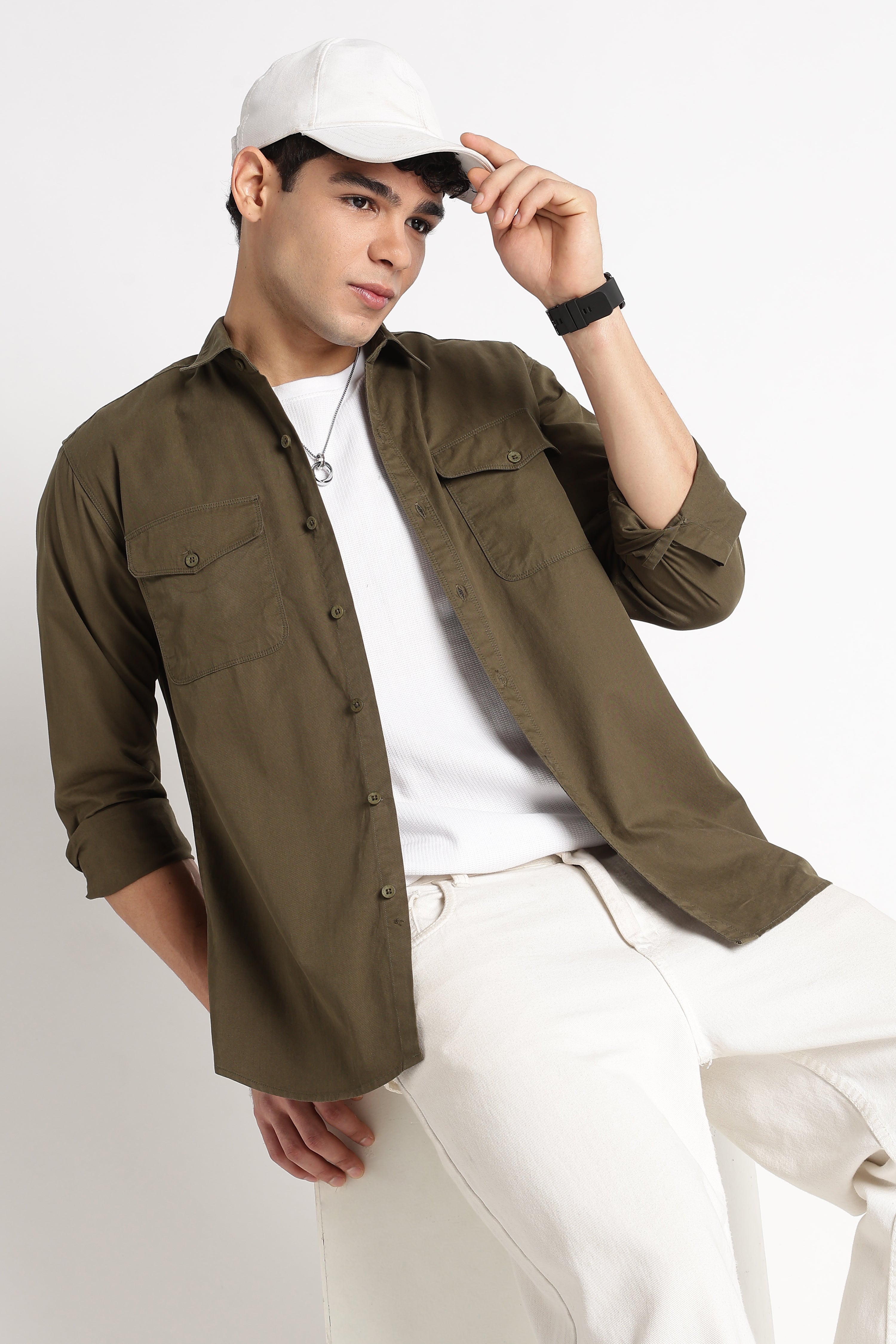 Solid Utility Casual Shirt Green