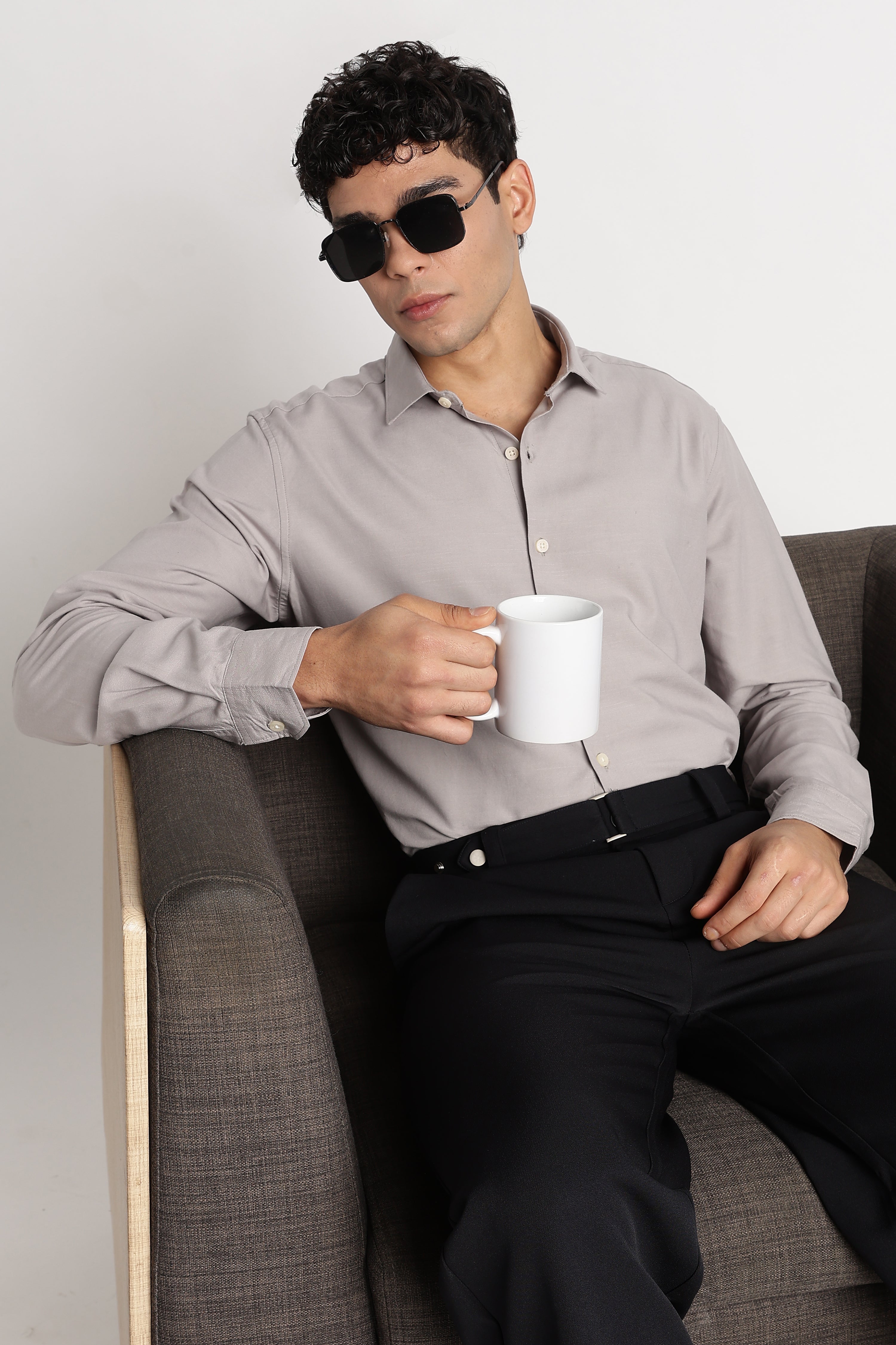 Premium Solid Casual Shirt Grey