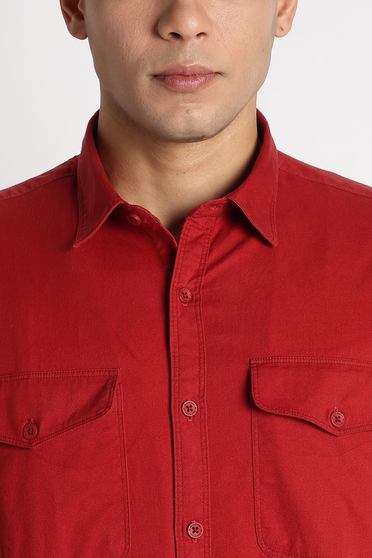 Solid Utility Casual Shirt Brick Red
