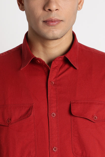 Solid Utility Casual Shirt Brick Red
