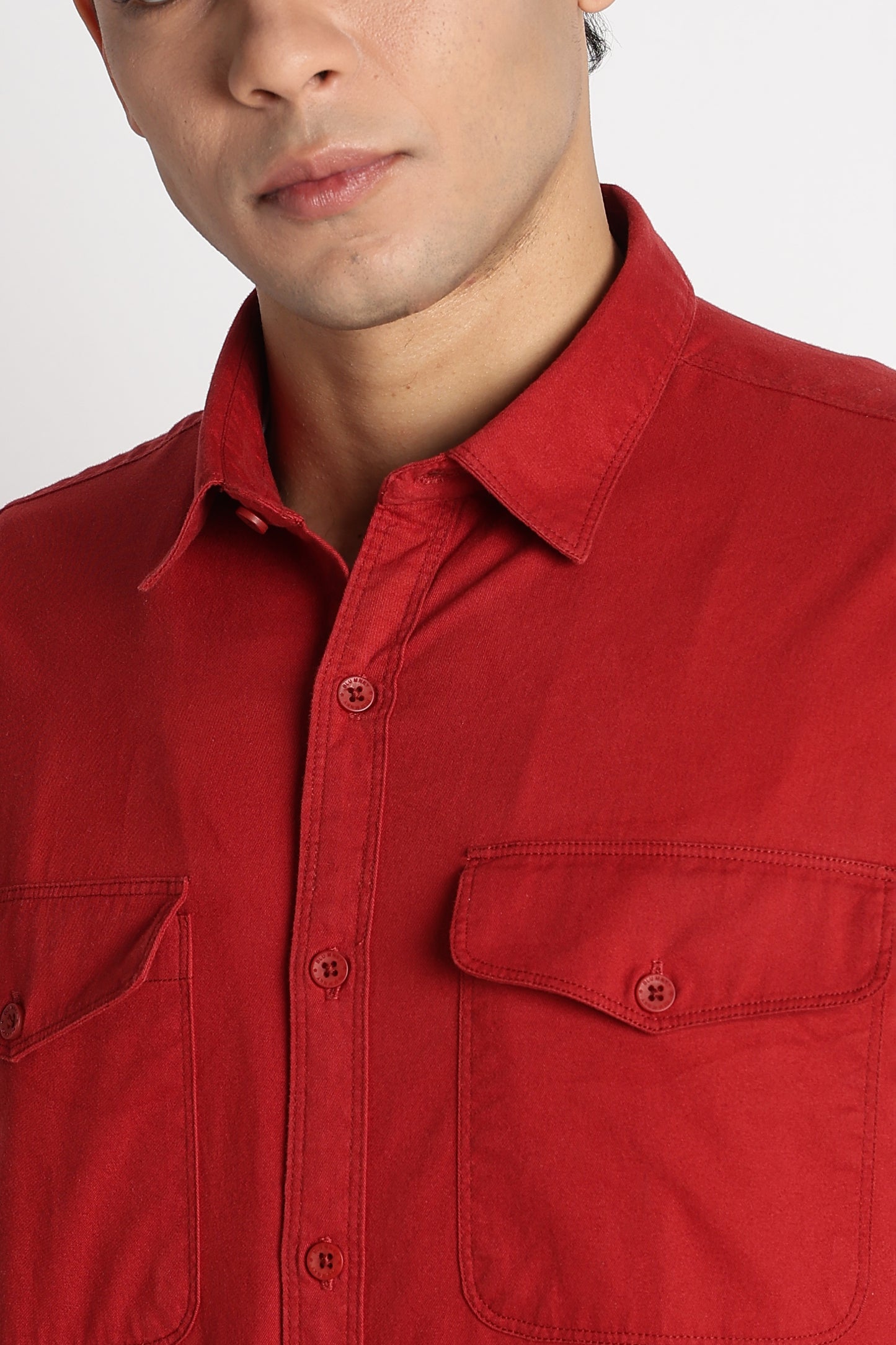 Solid Utility Casual Shirt Brick Red
