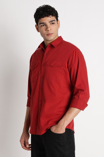Solid Utility Casual Shirt Brick Red
