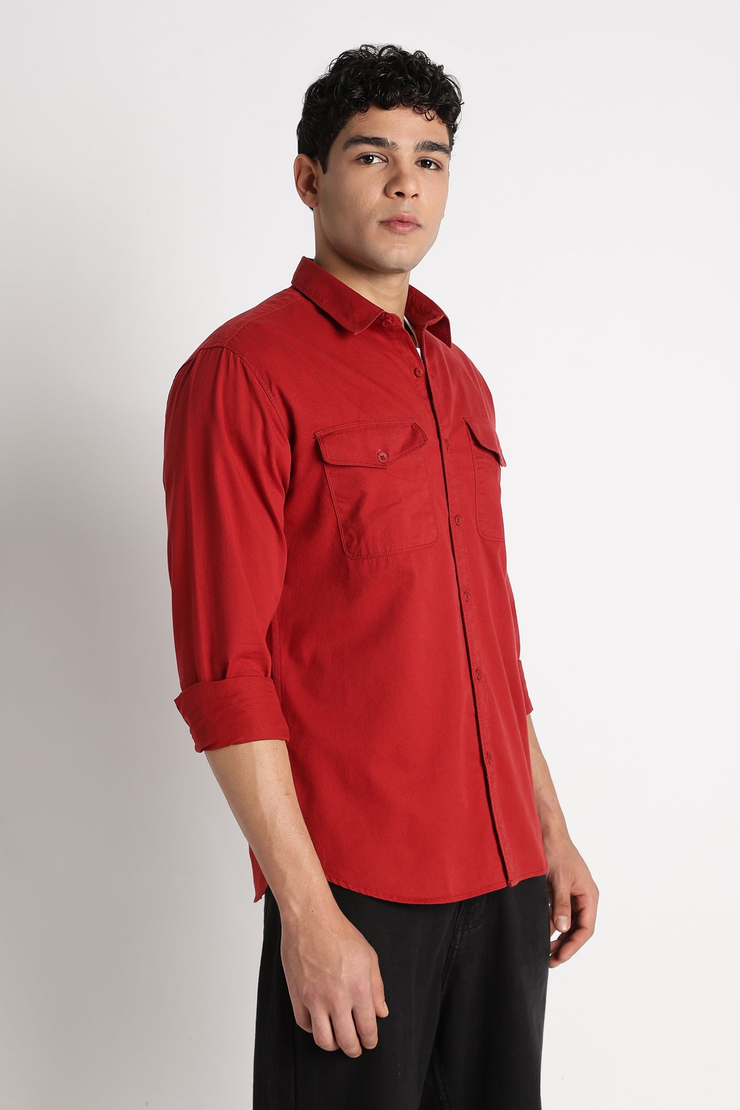Solid Utility Casual Shirt Brick Red
