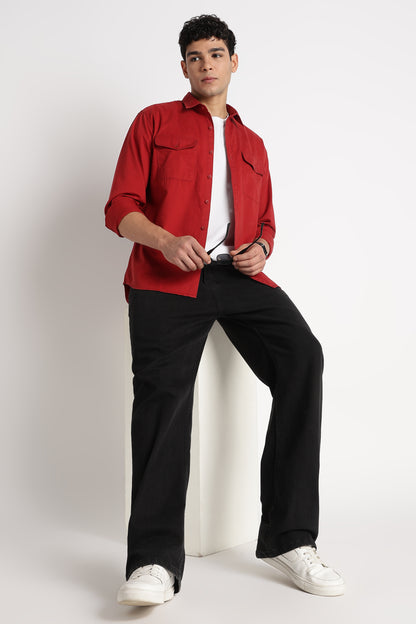 Solid Utility Casual Shirt Brick Red