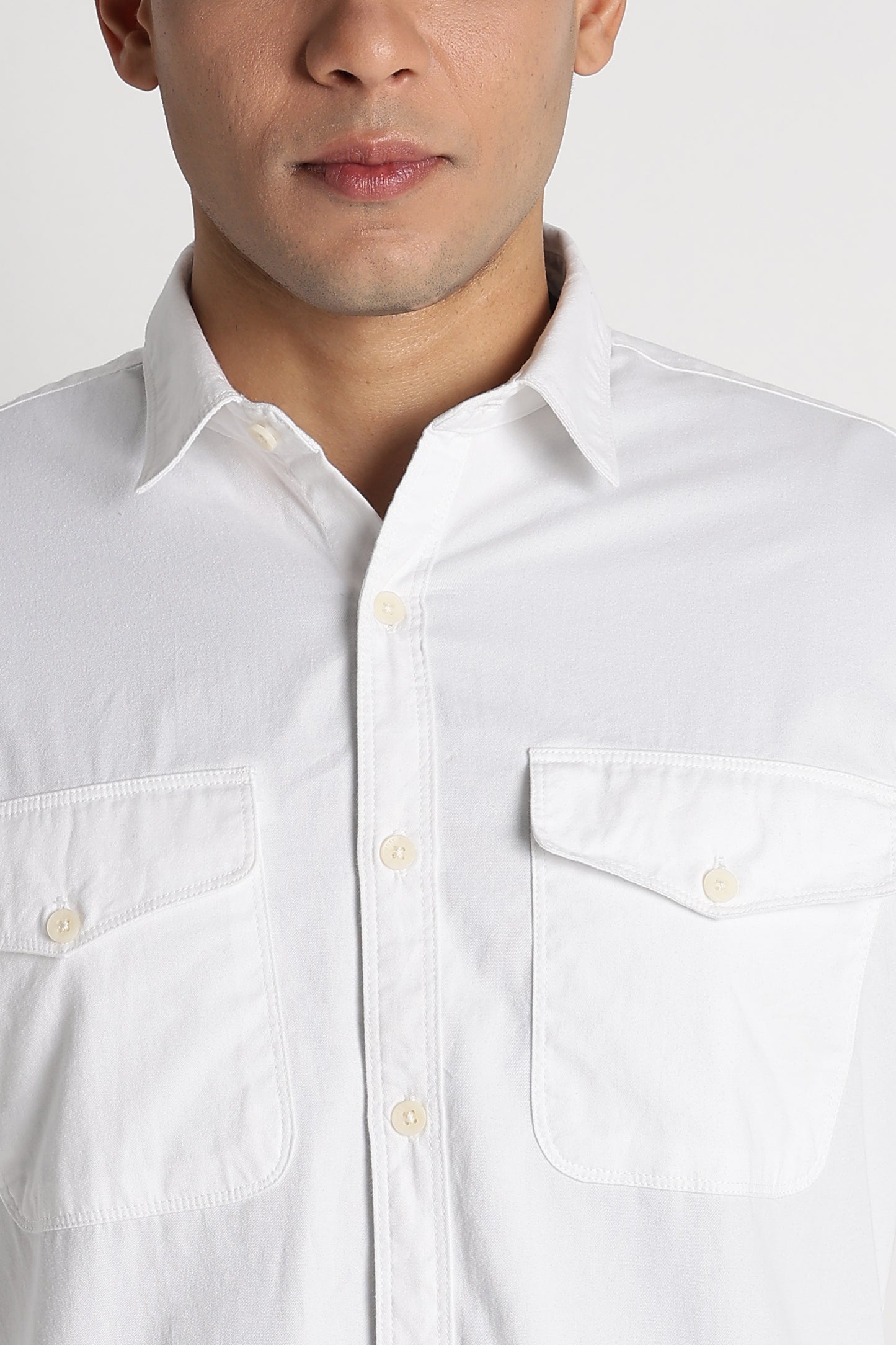Solid Utility Casual Shirt White