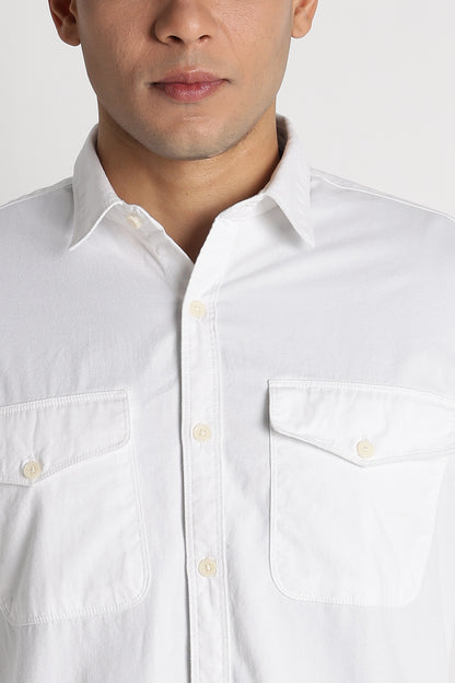 Solid Utility Casual Shirt White