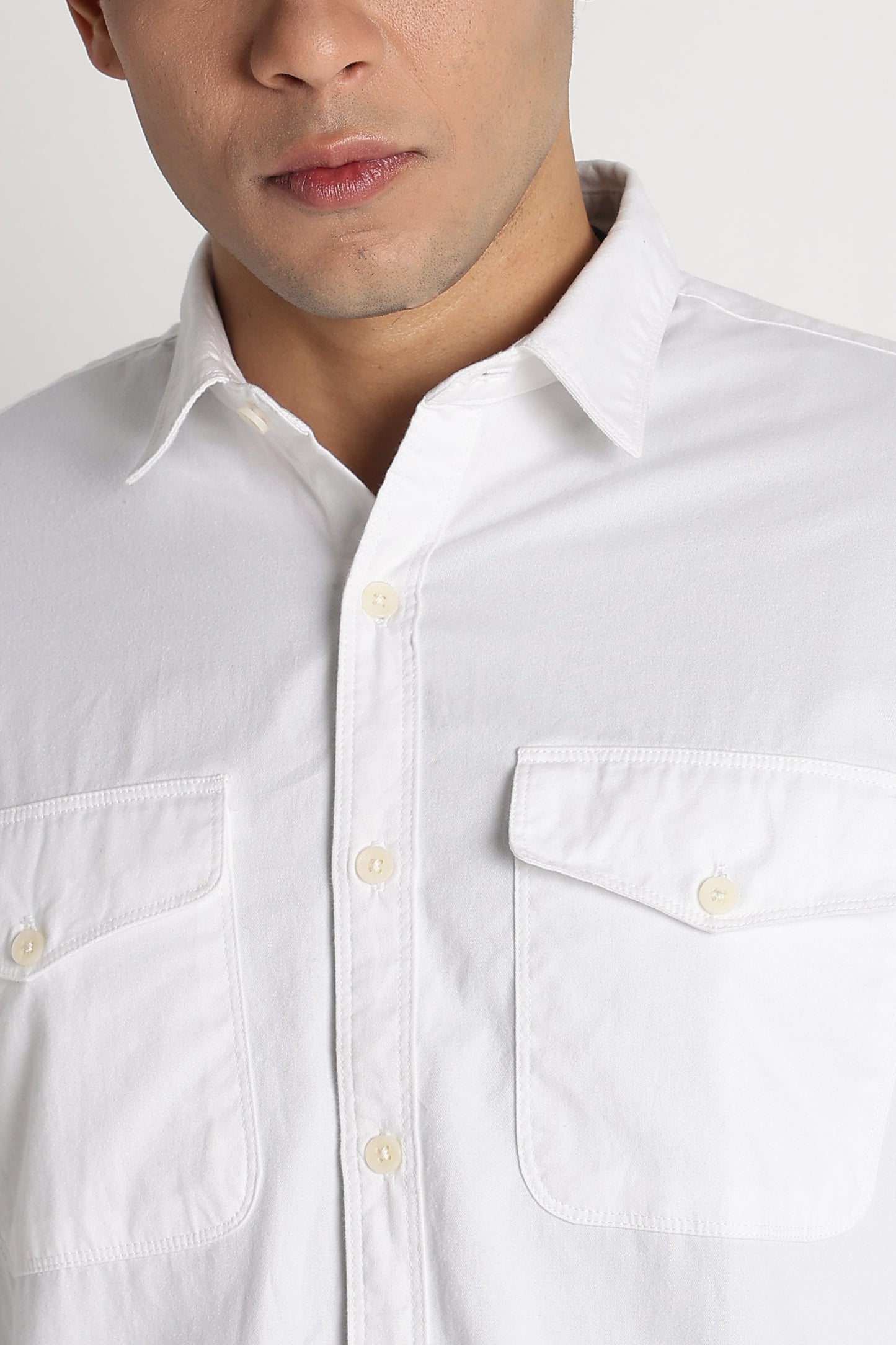 Solid Utility Casual Shirt White
