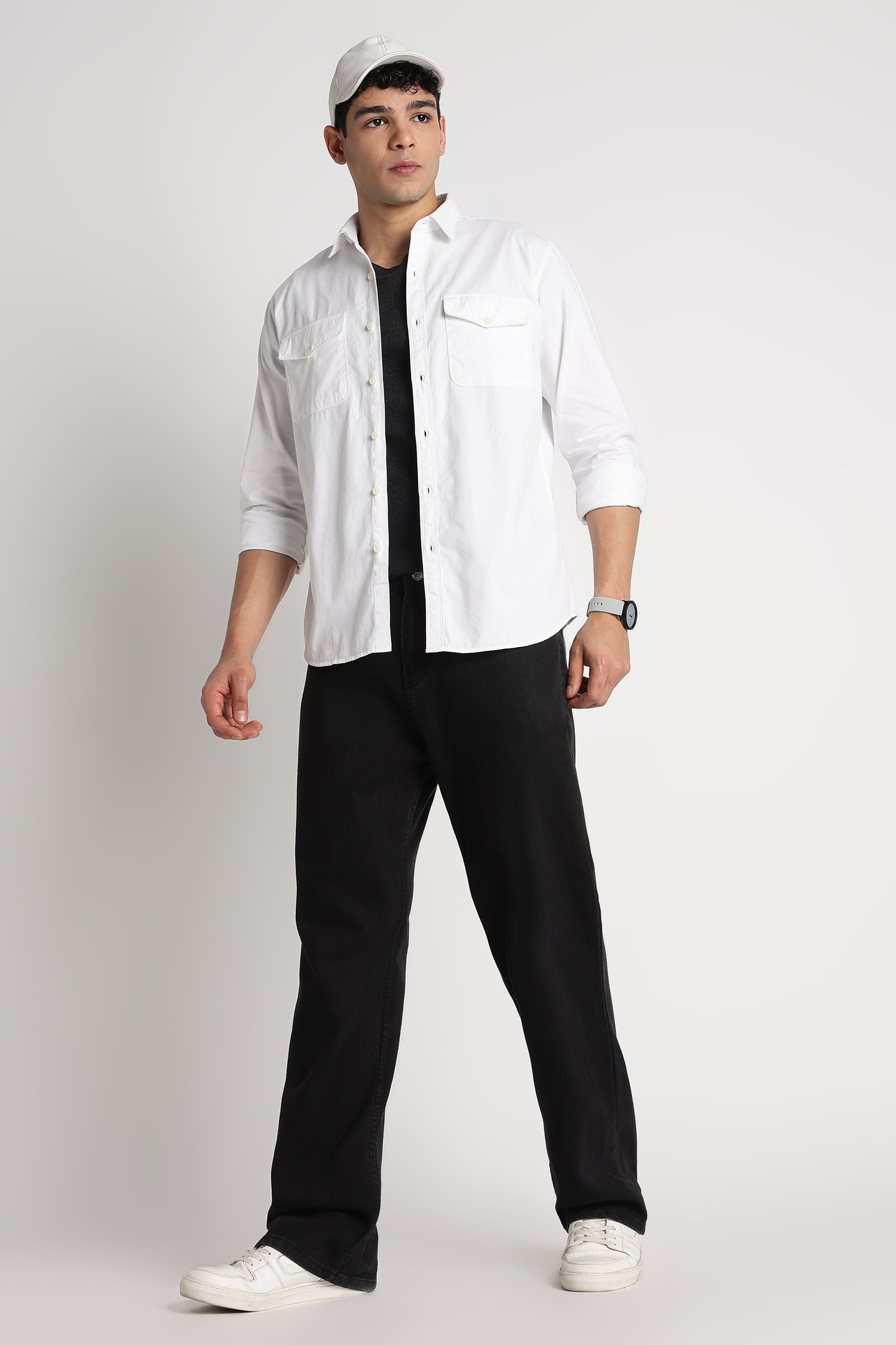 Solid Utility Casual Shirt White