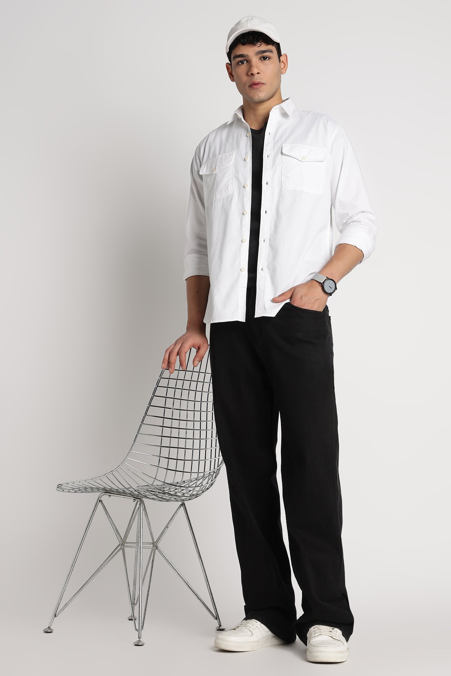 Solid Utility Casual Shirt White