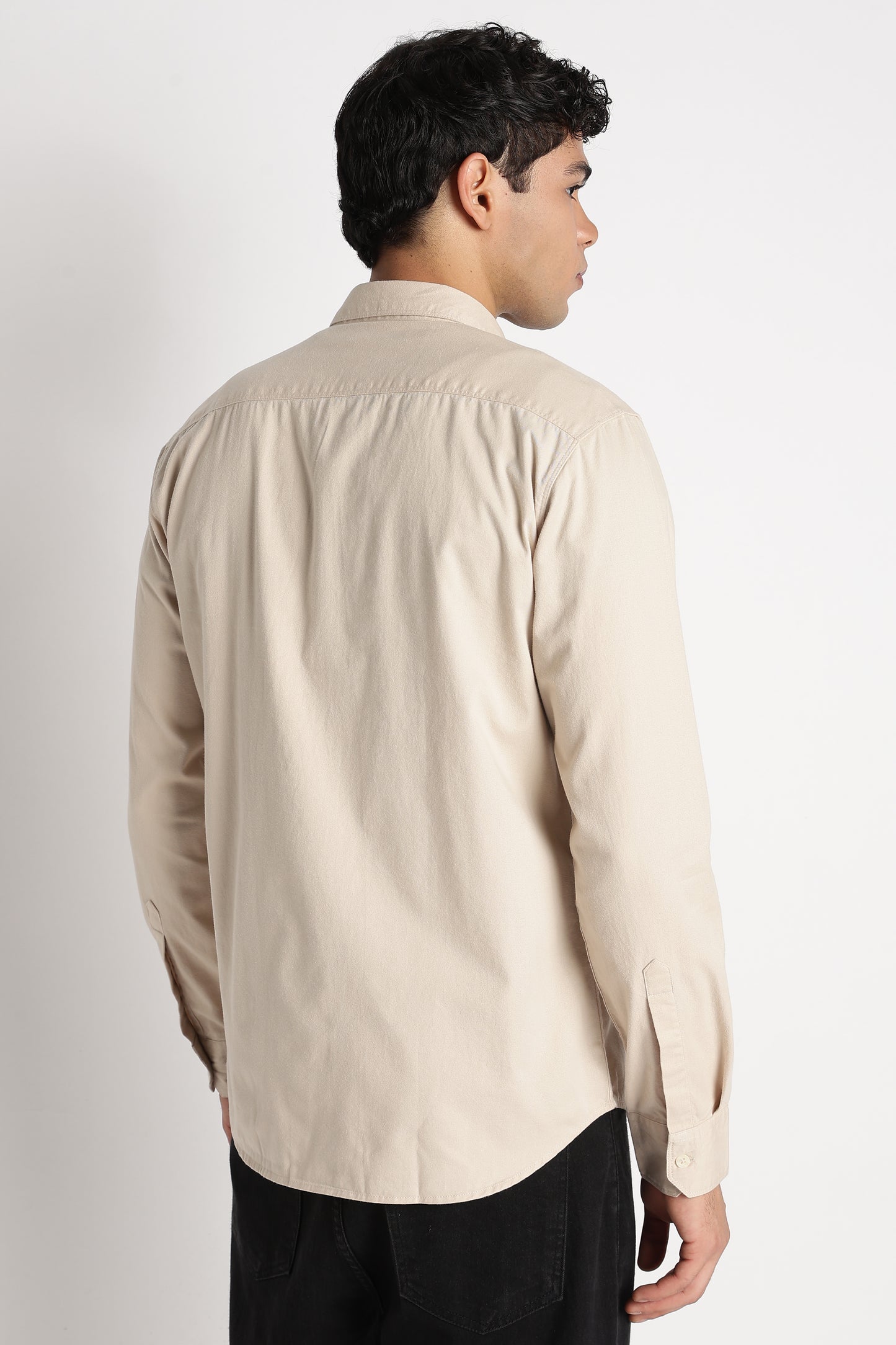 Solid Utility Casual Shirt Cream