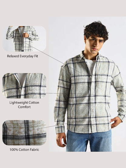 Cotton Slim Fit Checked Shirt Brown