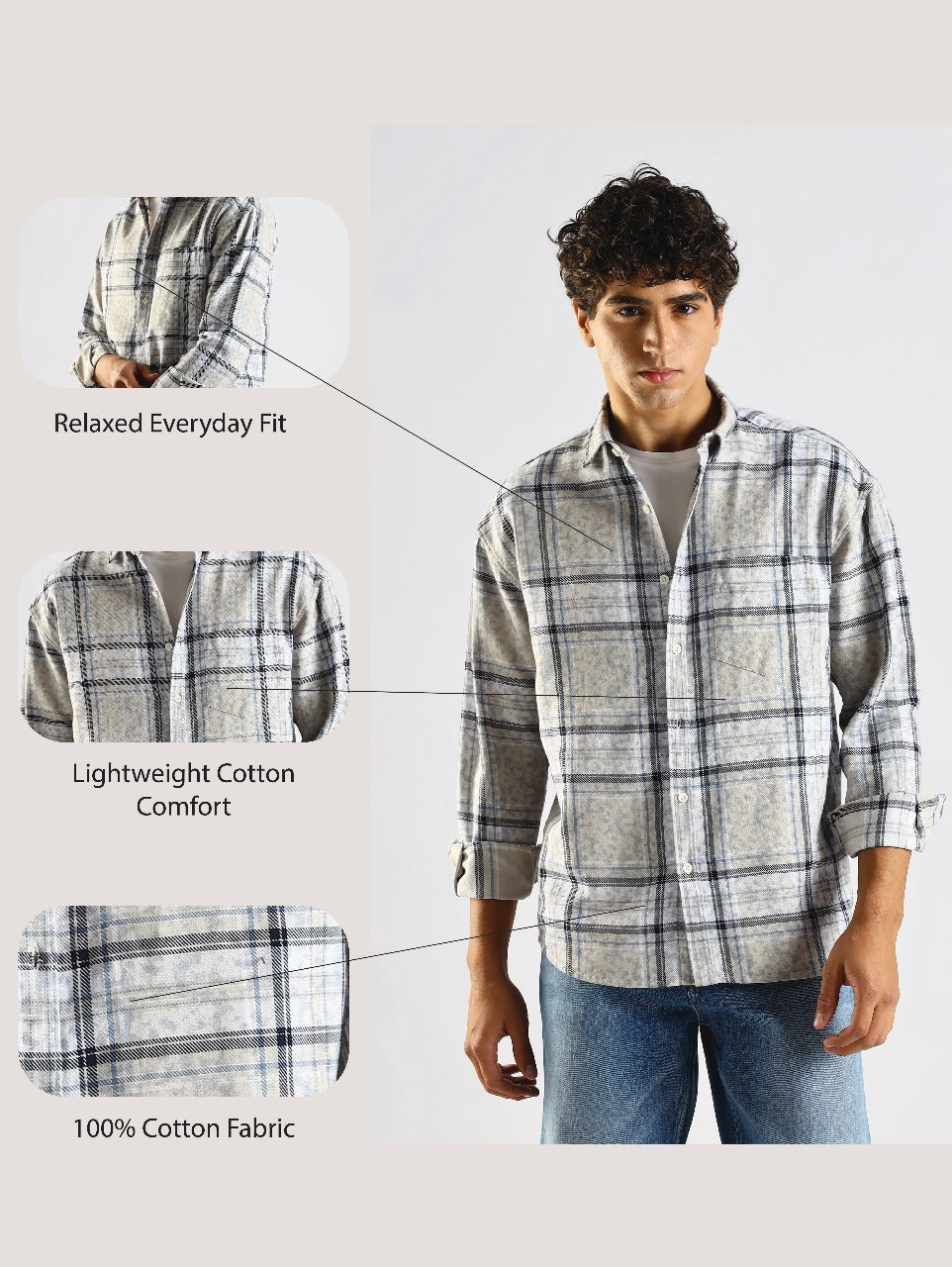 100% Cotton Slim Fit Checked Shirt Blue