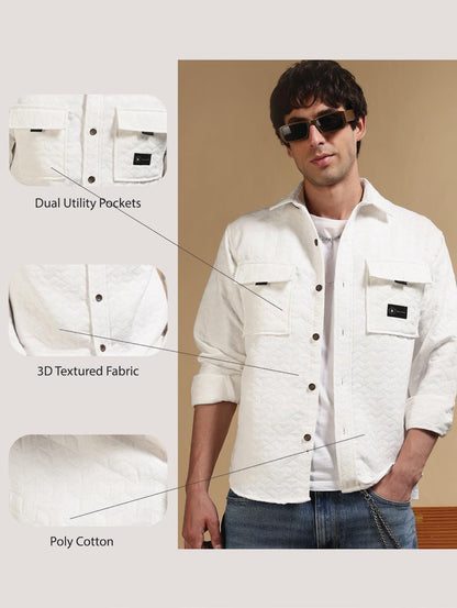 Oversized  Casual Shacket Shirt White