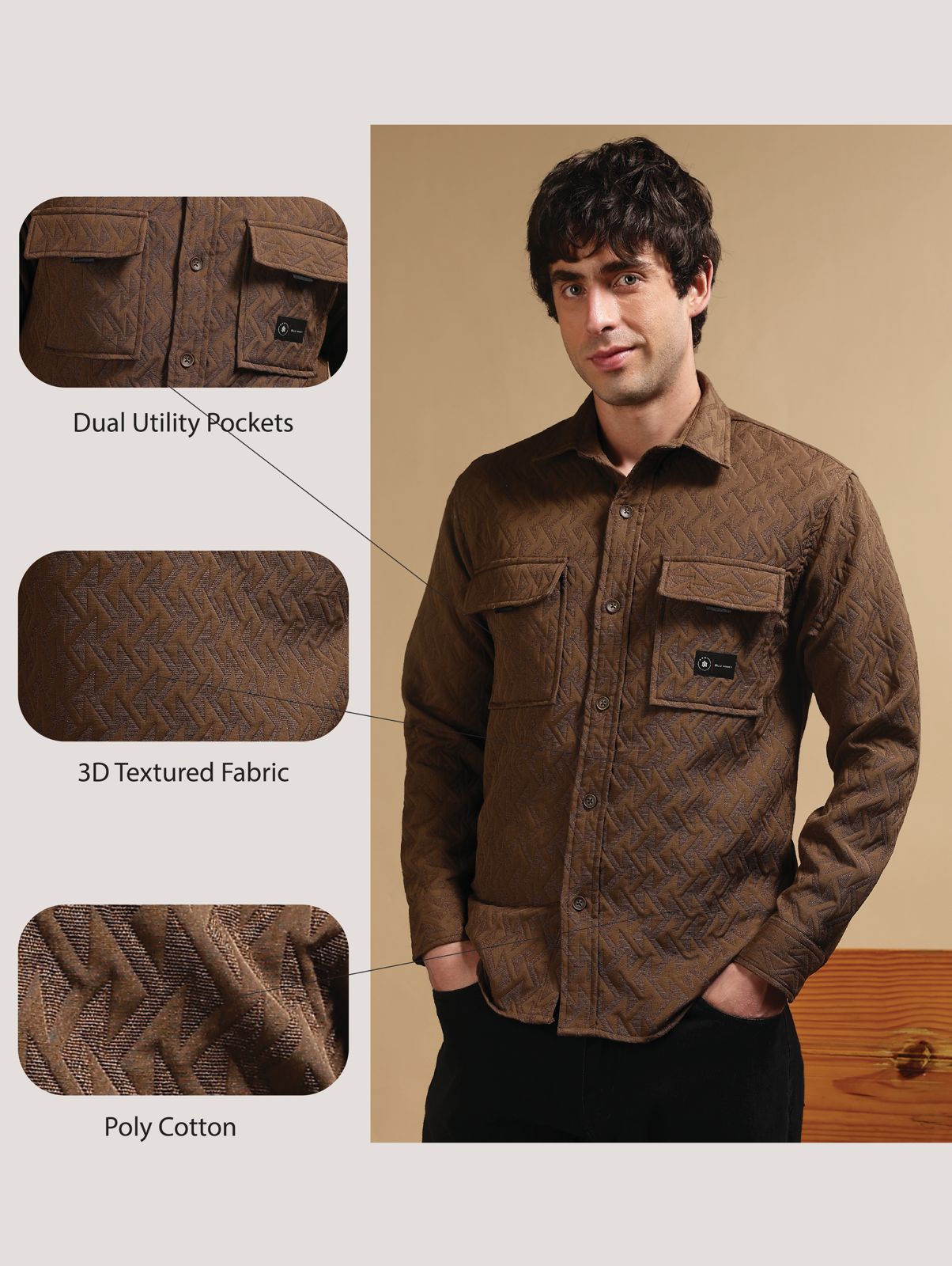 Cotton Over sized Shacket Shirt Brown