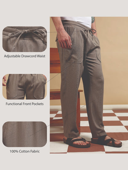 Loose Fit Drawcord Trousers Lt Brown