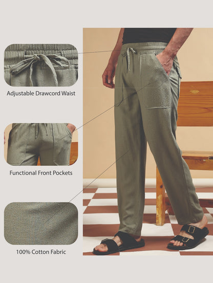 Loose Fit Drawcord Trousers Olive