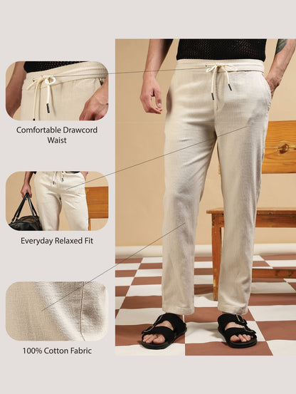 Loose Fit Drawcord Pants Cream