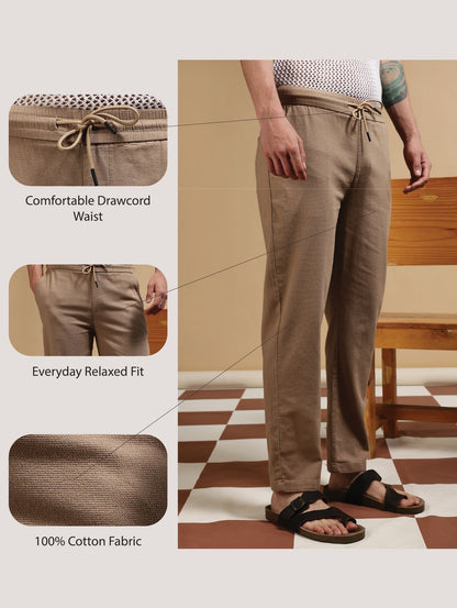 Loose Fit Drawcord Pants Khaki