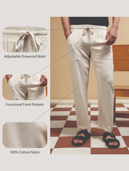 Loose Fit Drawcord Trousers Lt Cream