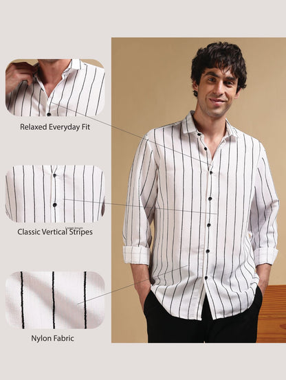 Nylon Slim Fit Striped Shirt White