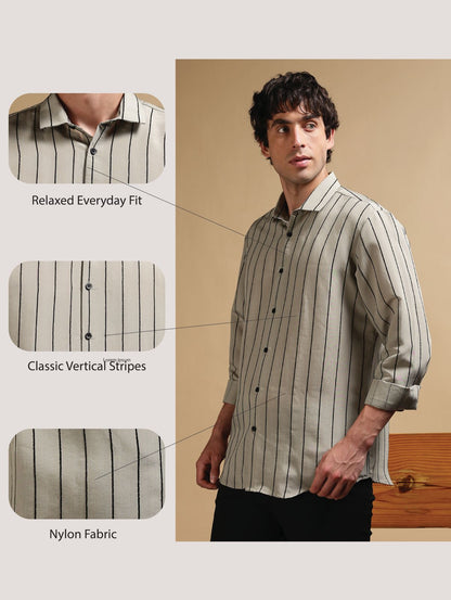 Nylon Slim Fit Striped Shirt Olive
