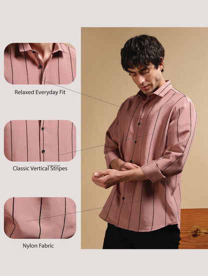 Nylon Slim Fit Striped Shirt Brown