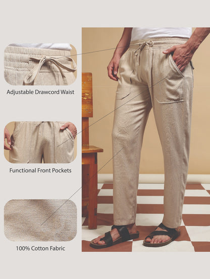 Loose Fit Drawcord Trousers Cream