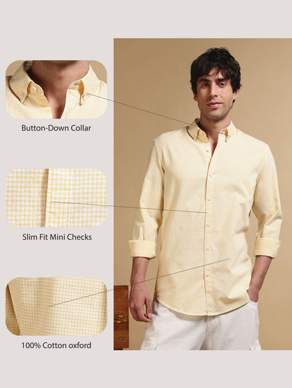 Slim Fit Mini Checks Shirt Yellow