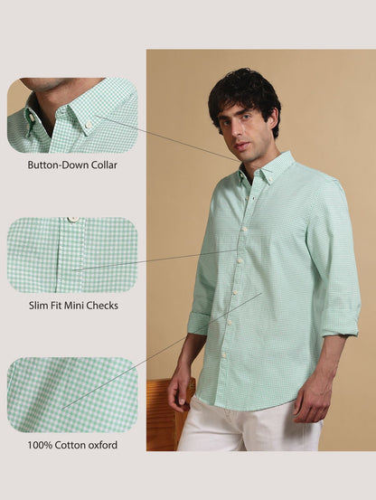 Slim Fit Mini Checks Shirt Lt Green