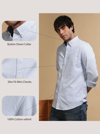 Slim Fit Mini Checks Shirt Lt Blue