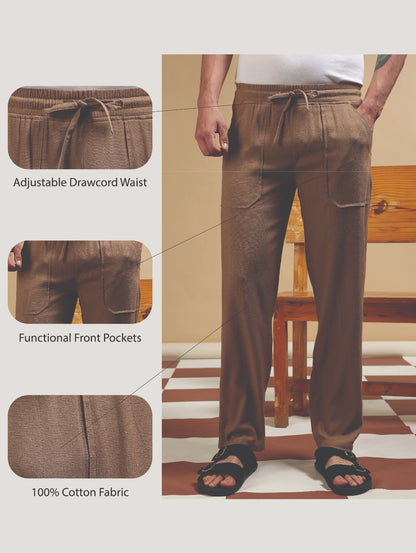 Loose Fit Drawcord Trousers Khaki