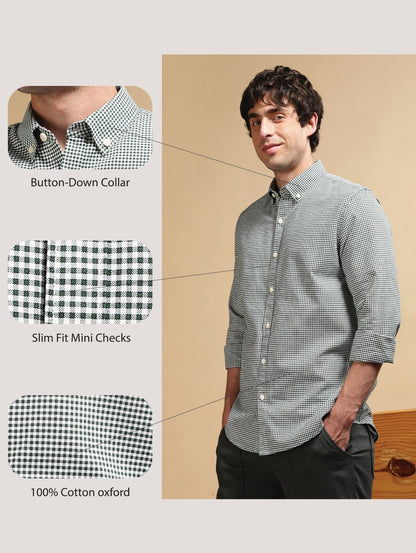 Slim Fit Mini Checks Shirt Green