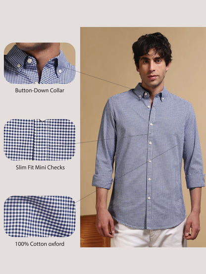 Slim Fit Mini Checks Shirt Navy