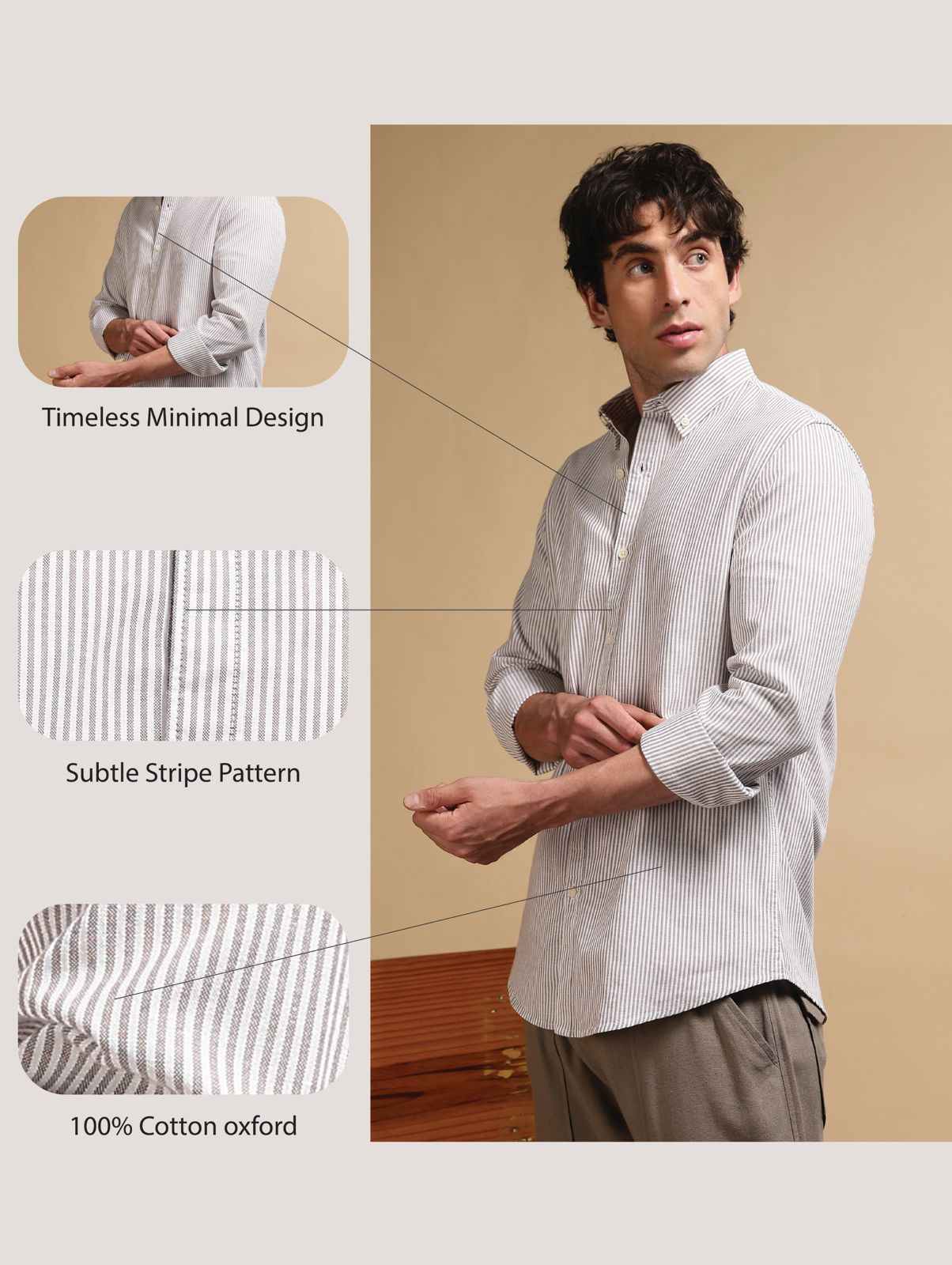 100% Cotton Oxford Slim Fit Striped Shirt Brown