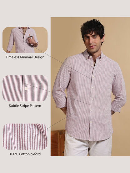 Cotton Oxford Striped Shirt Red
