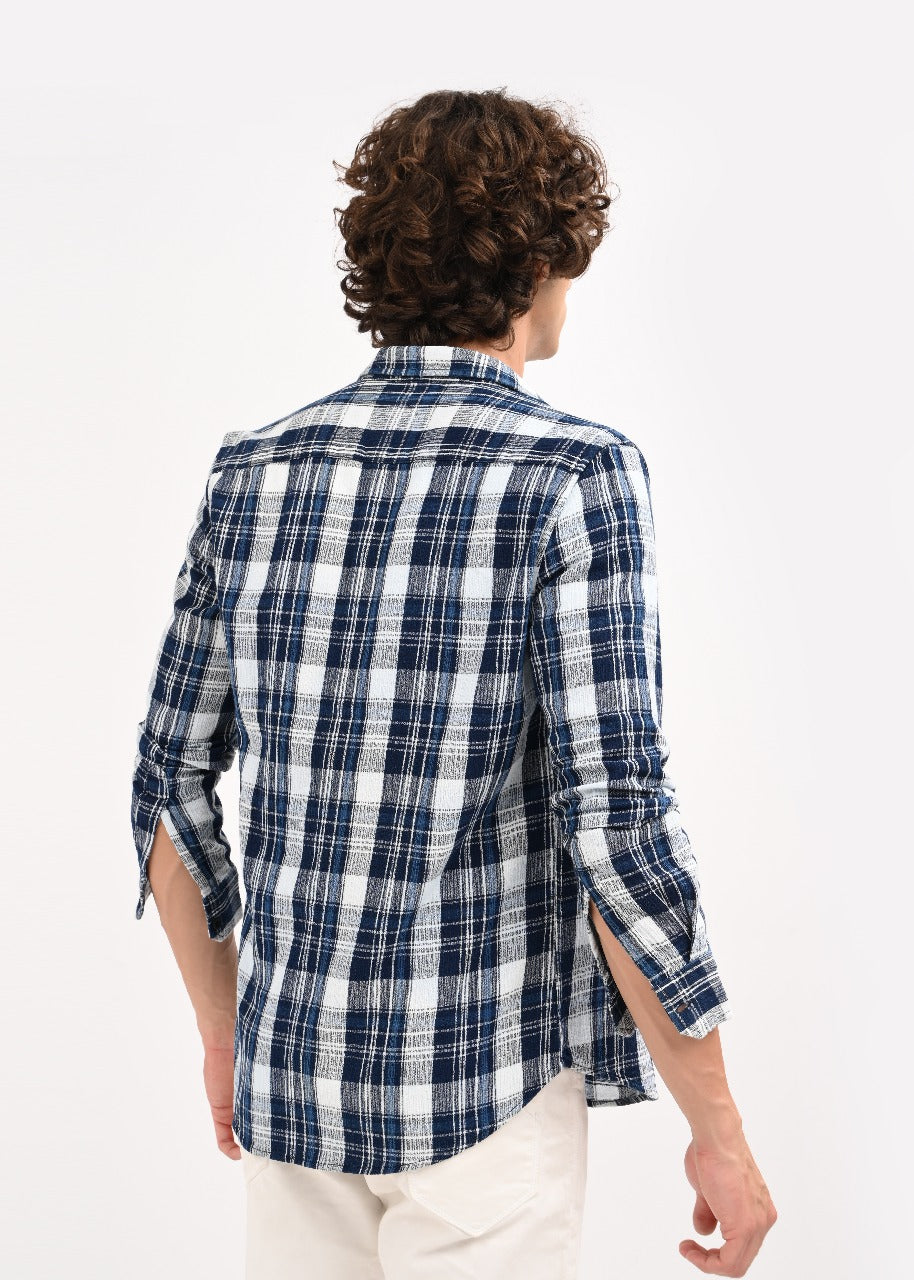 Textured Indigo Dobby Check Shirt Dk Navy