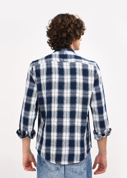 Textured Dobby Check Shirt Navy
