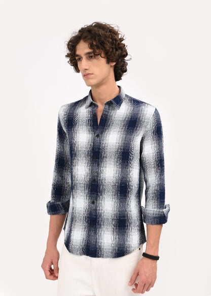 Textured Dobby Check Shirt White