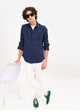 Indigo-Dyed 100% Cotton Check Shirt Navy