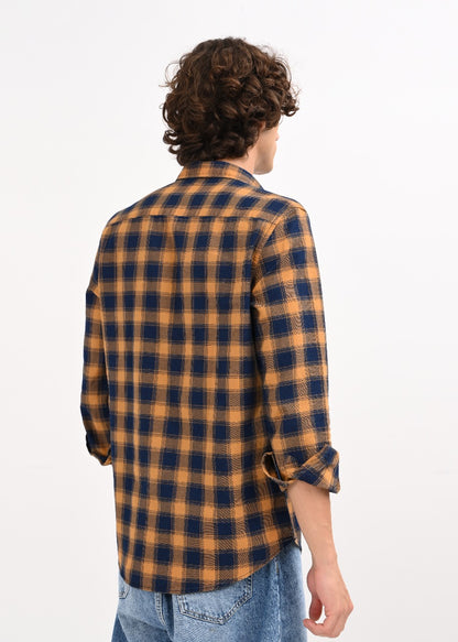 Indigo-Dyed 100% Cotton Check Shirt Musted