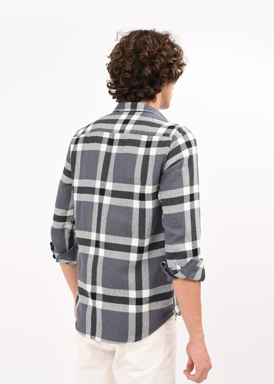 Herringbone Check Shirt Black