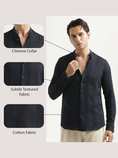 Self-Textured Cotton Shirt Navy