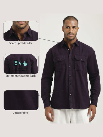 Casual Fit Cotton Shirt with Double Pockets Purple